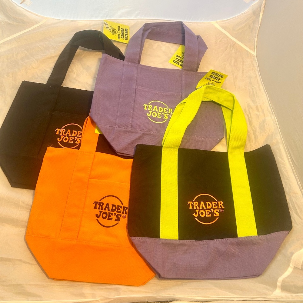Limited Edition Halloween Trader Joe's MINI Canvas Tote Bags Set of 4 Colors